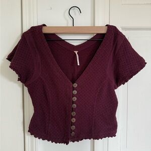 Burgundy Button Front Sand Castle Cardi Top